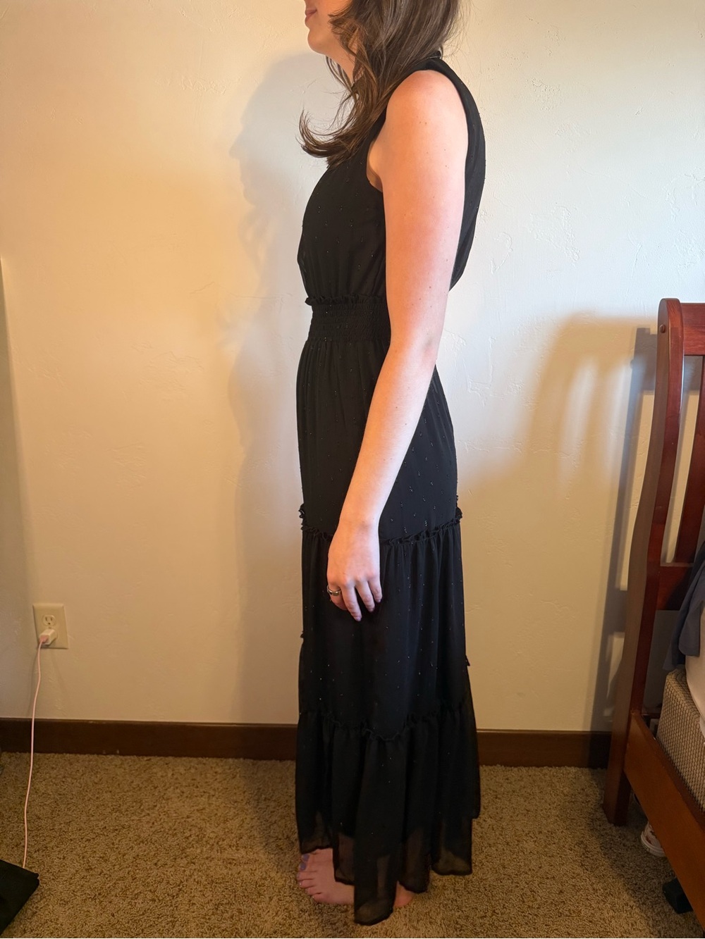 Draper James Black Sleeveless High-Neck Smocked Maxi Dress - Picture 5 of 13